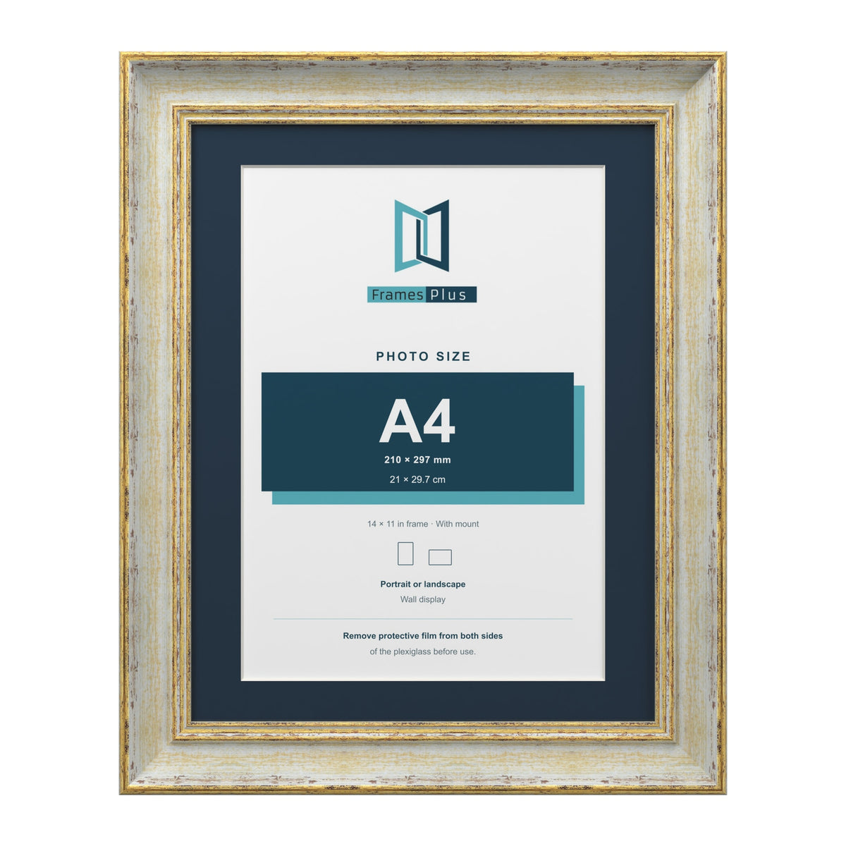 Cassis Cream 14 x 11 inch picture frame with a pacific blue mount for an A4 photo