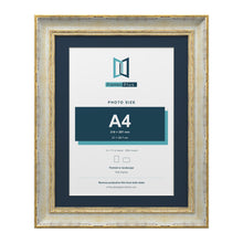 Cassis Cream 14 x 11 inch picture frame with a pacific blue mount for an A4 photo