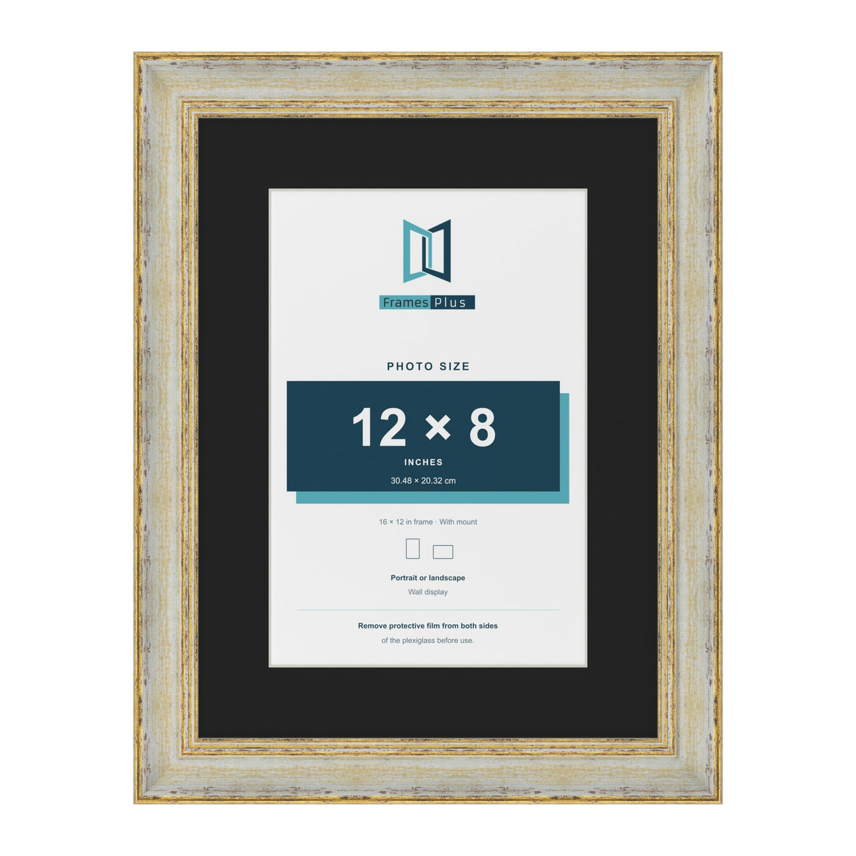 Cassis Cream 16 x 12 inch picture frame with a black mount for a 12 x 8 inch photo