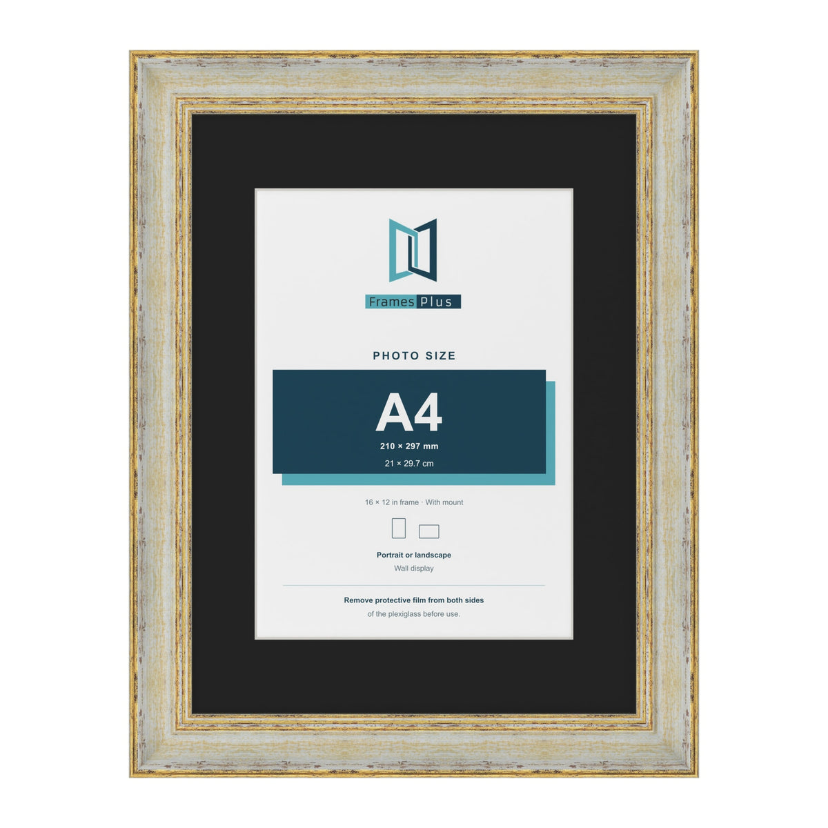 Cassis Cream 16 x 12 inch picture frame with a black mount for an A4 photo