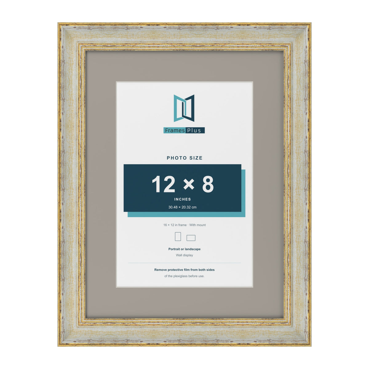 Cassis Cream 16 x 12 inch picture frame with a dawn grey mount for a 12 x 8 inch photo