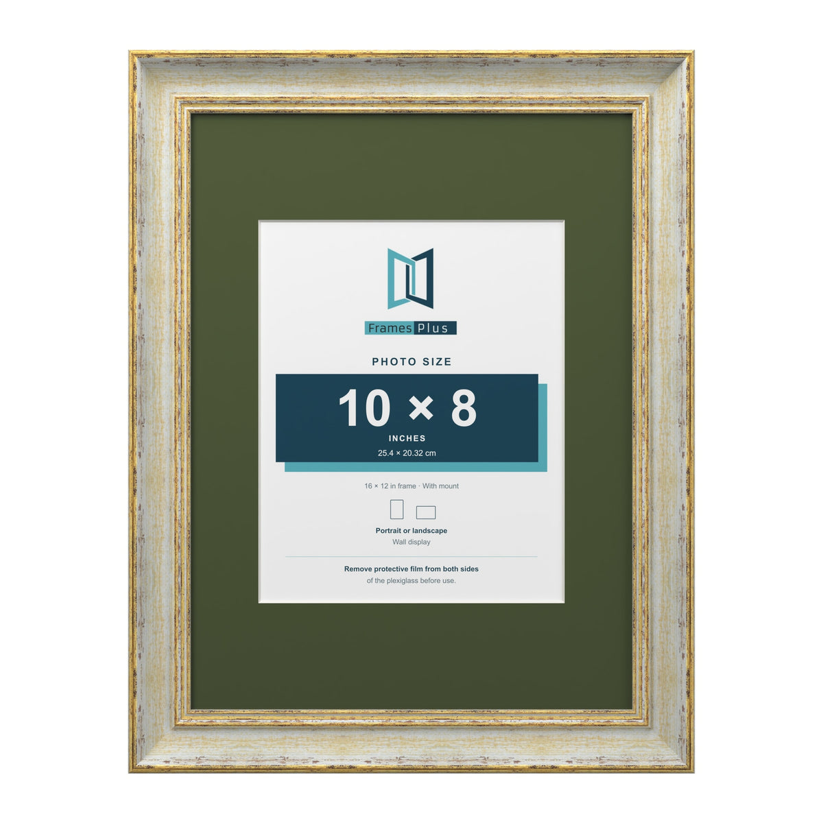Cassis Cream 16 x 12 inch picture frame with a green mount for a 10 x 8 inch photo