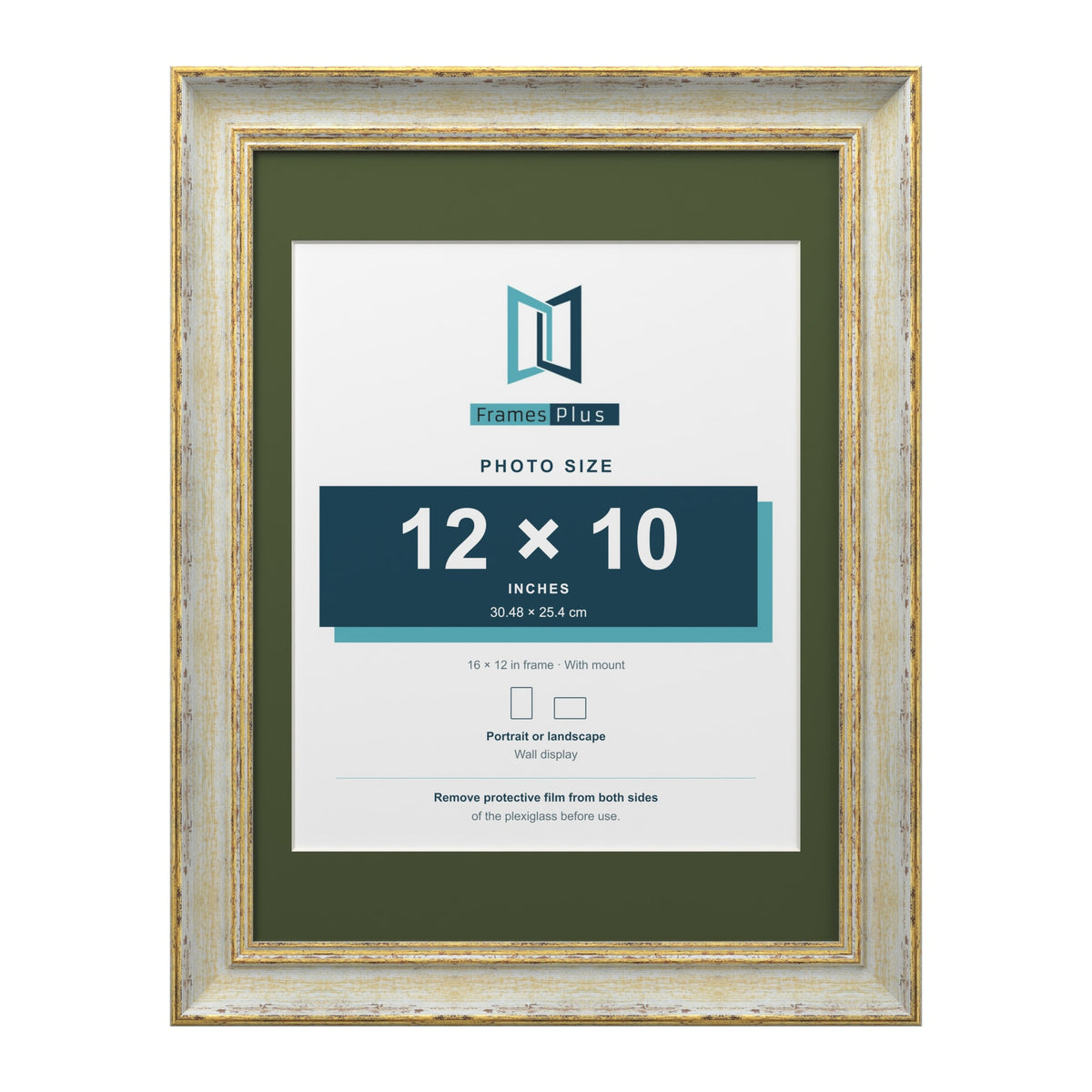 Cassis Cream 16 x 12 inch picture frame with a green mount for a 12 x 10 inch photo