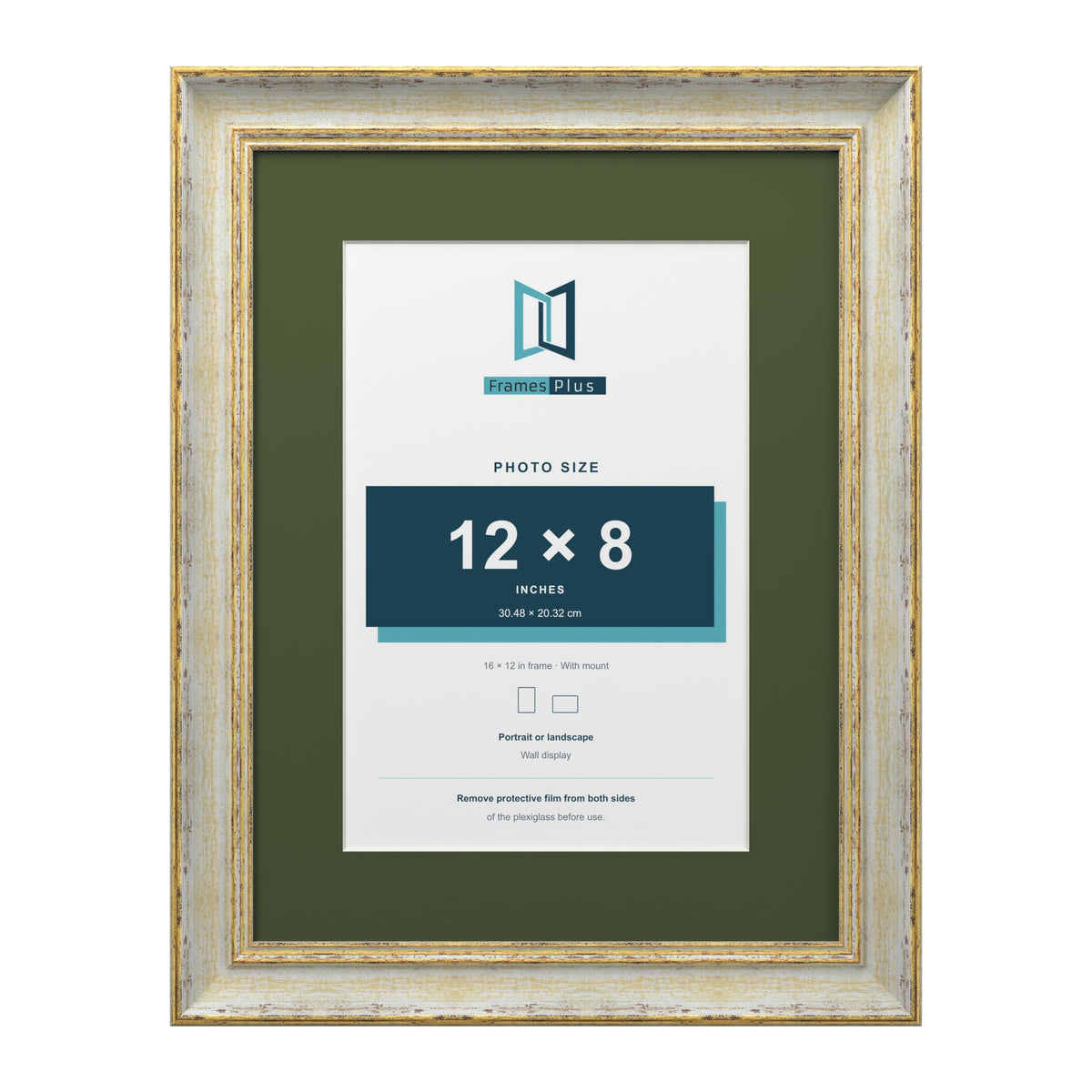 Cassis Cream 16 x 12 inch picture frame with a green mount for a 12 x 8 inch photo