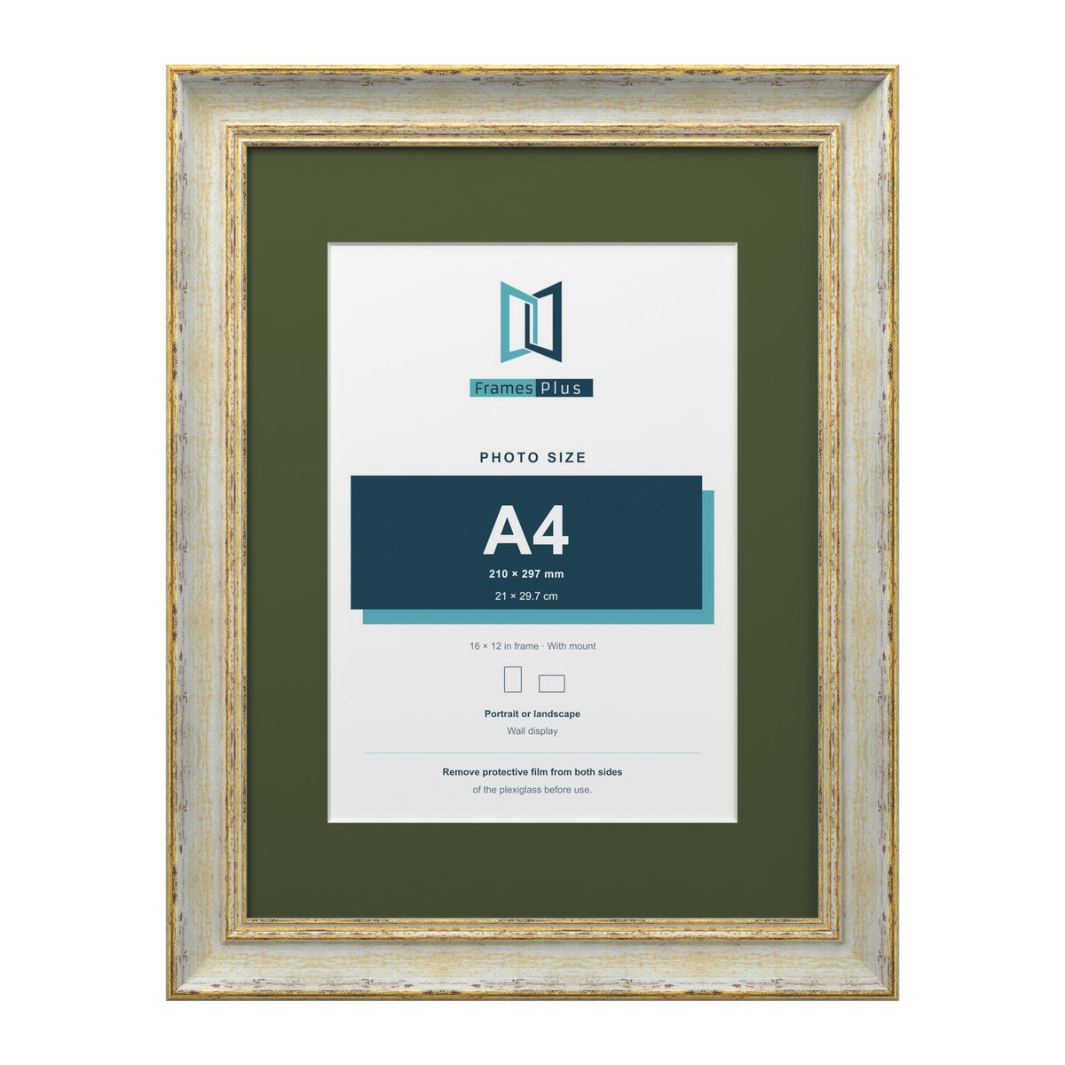 Cassis Cream 16 x 12 inch picture frame with a green mount for an A4 photo