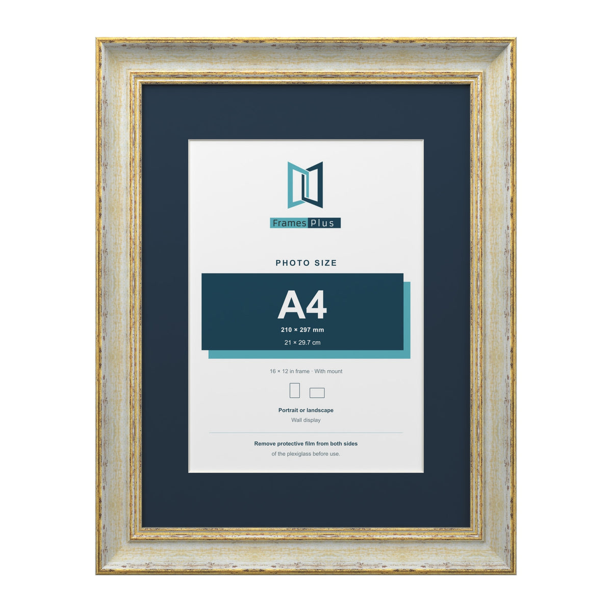 Cassis Cream 16 x 12 inch picture frame with a pacific blue mount for an A4 photo