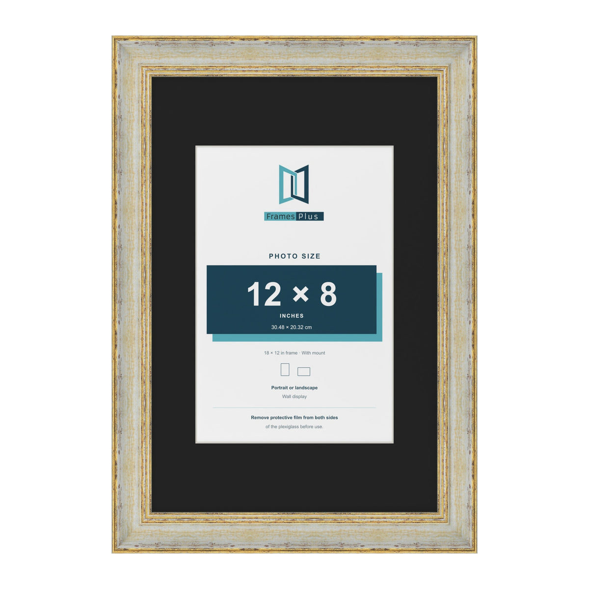 Cassis Cream 18 x 12 inch picture frame with a black mount for a 12 x 8 inch photo