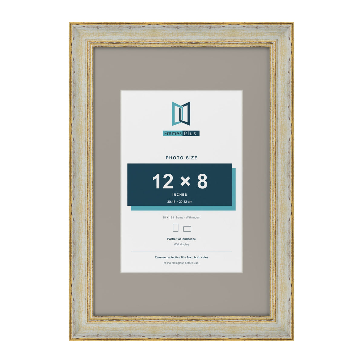 Cassis Cream 18 x 12 inch picture frame with a dawn grey mount for a 12 x 8 inch photo