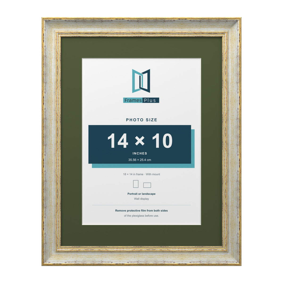 Cassis Cream 18 x 14 inch picture frame with a green mount for a 14 x 10 inch photo