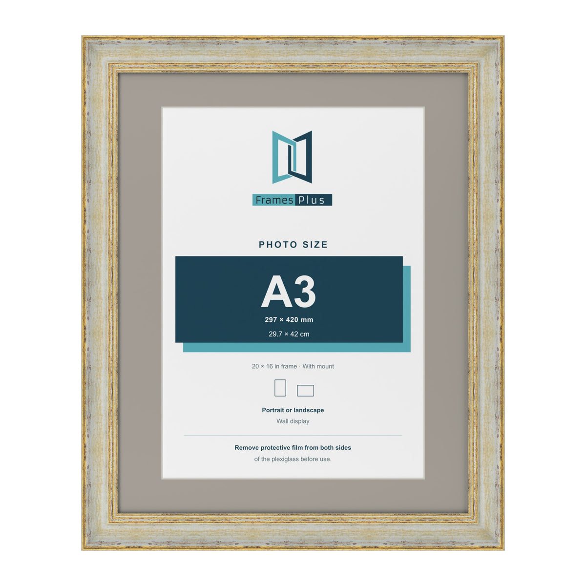 Cassis Cream 20 x 16 inch picture frame with a dawn grey mount for an A3 photo