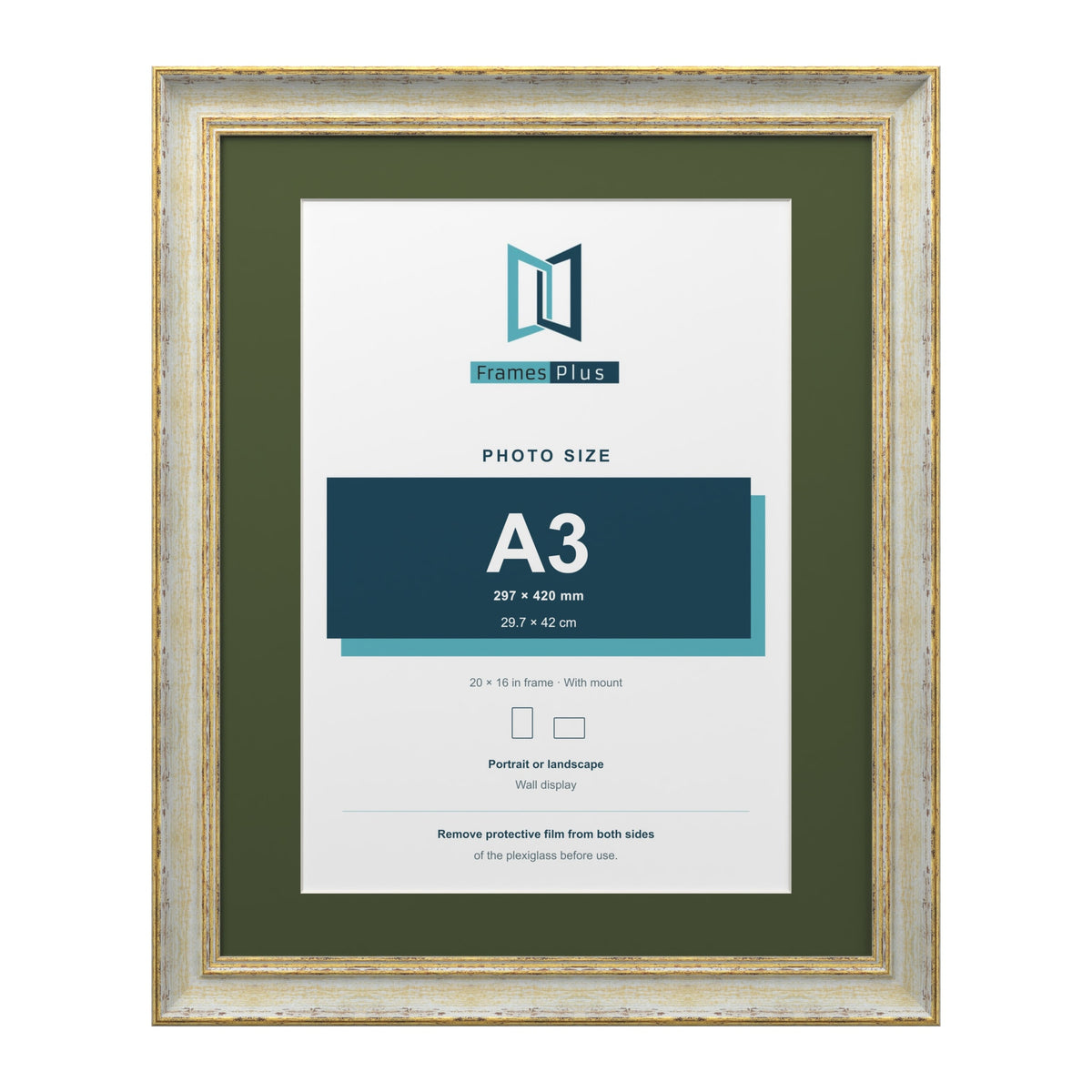 Cassis Cream 20 x 16 inch picture frame with a green mount for an A3 photo