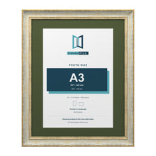 Cassis Cream 20 x 16 inch picture frame with a green mount for an A3 photo