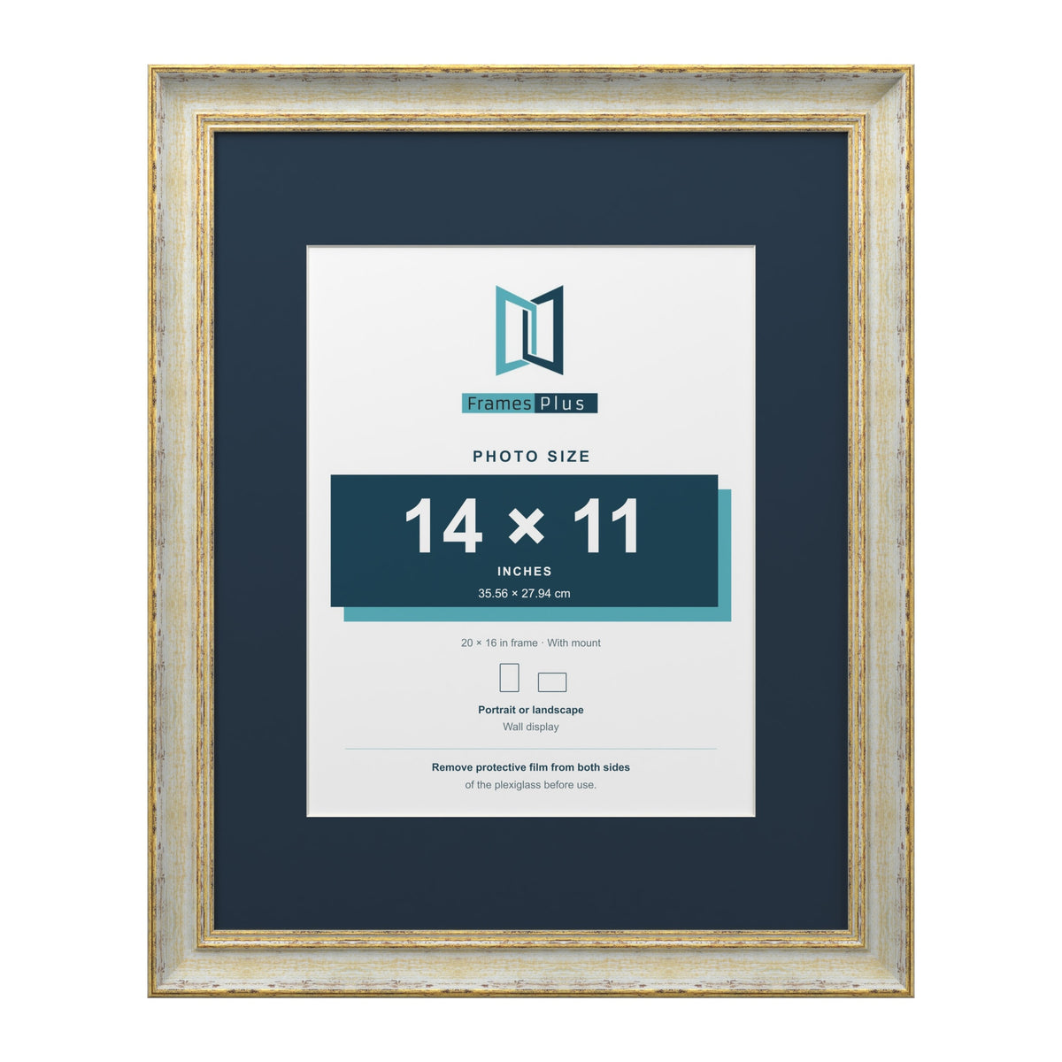 Cassis Cream 20 x 16 inch picture frame with a pacific blue mount for a 14 x 11 inch photo