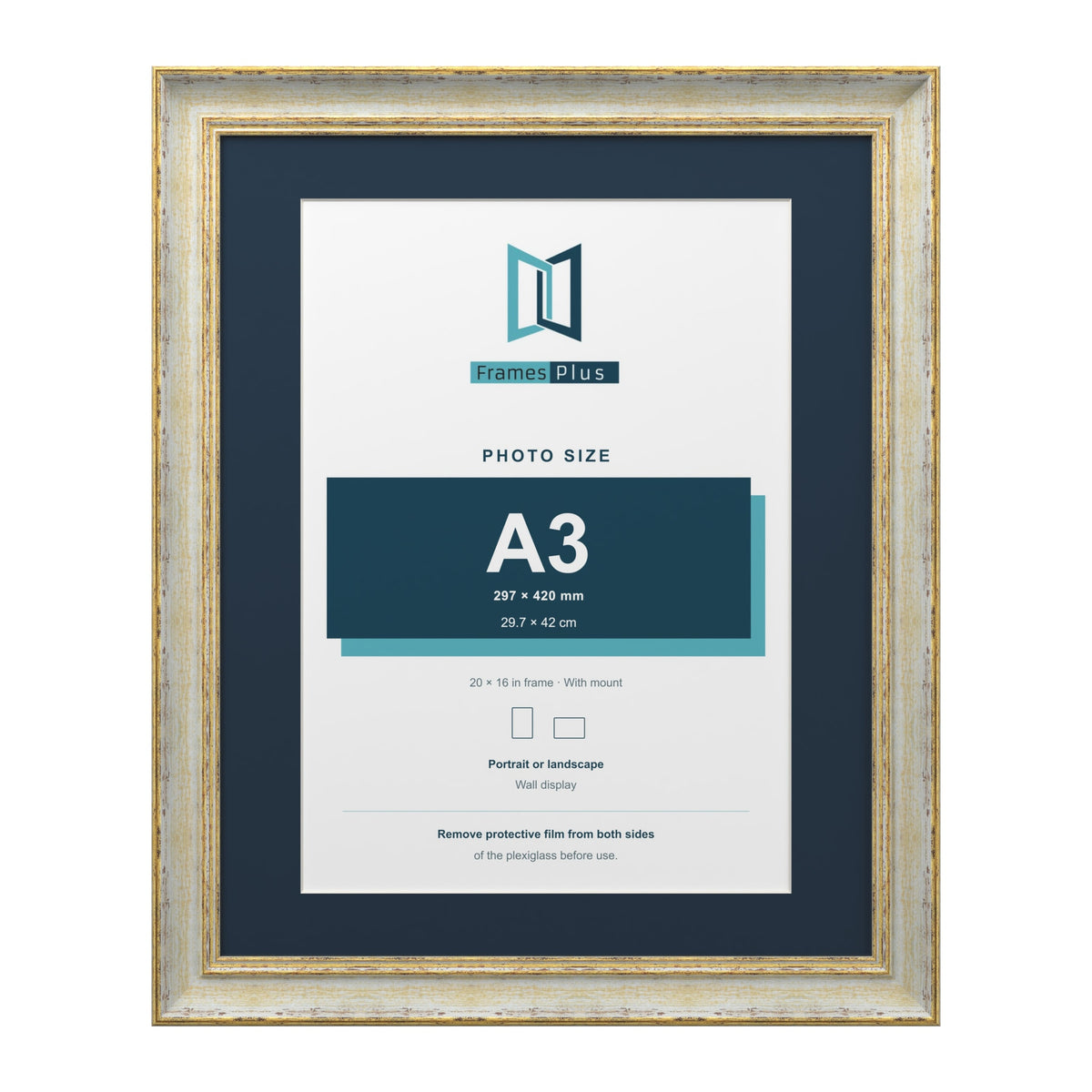 Cassis Cream 20 x 16 inch picture frame with a pacific blue mount for an A3 photo