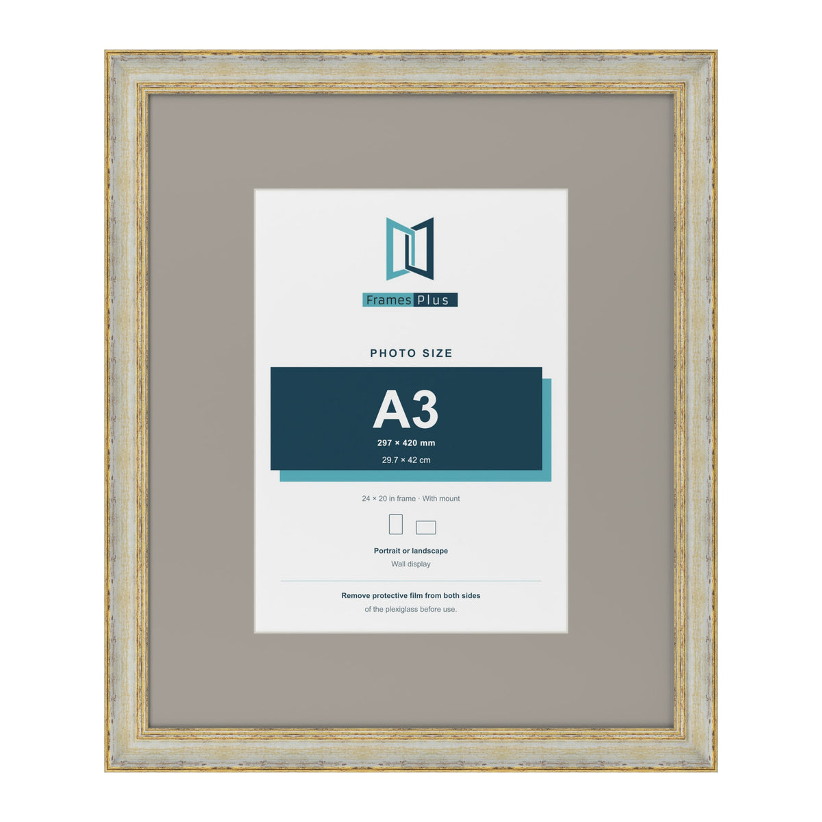Cassis Cream 24 x 20 inch picture frame with a dawn grey mount for an A3 photo