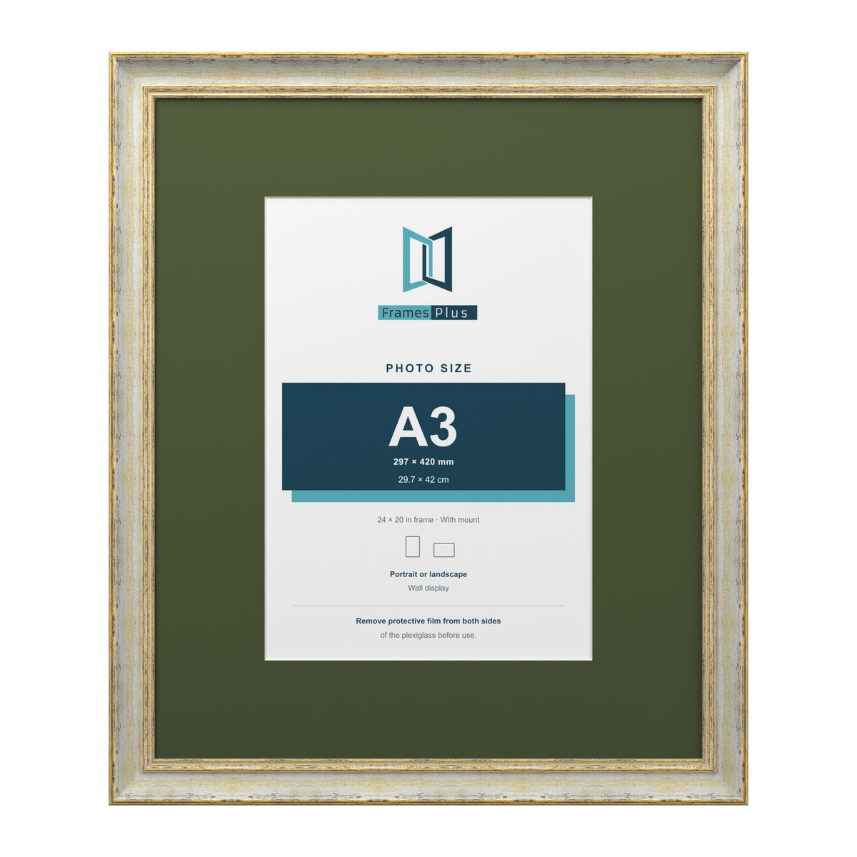 Cassis Cream 24 x 20 inch picture frame with a green mount for an A3 photo
