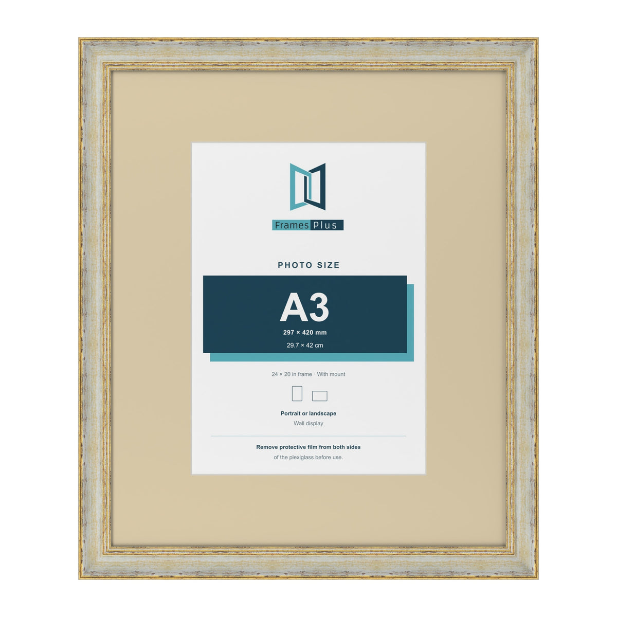 Cassis Cream 24 x 20 inch picture frame with an ivory mount for an A3 photo