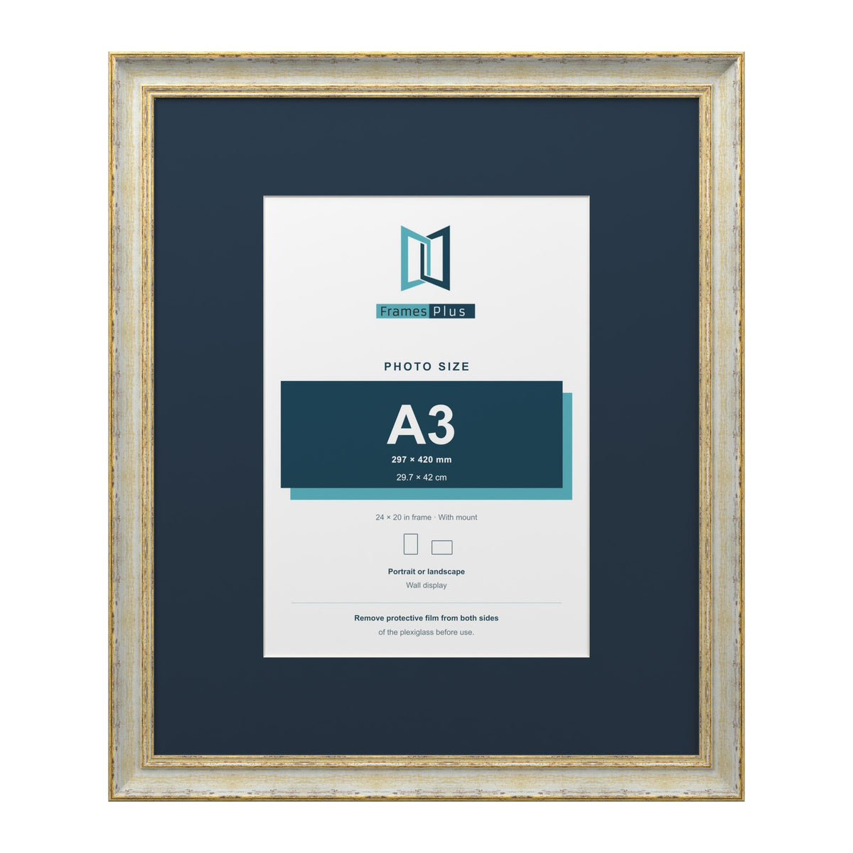 Cassis Cream 24 x 20 inch picture frame with a pacific blue mount for an A3 photo