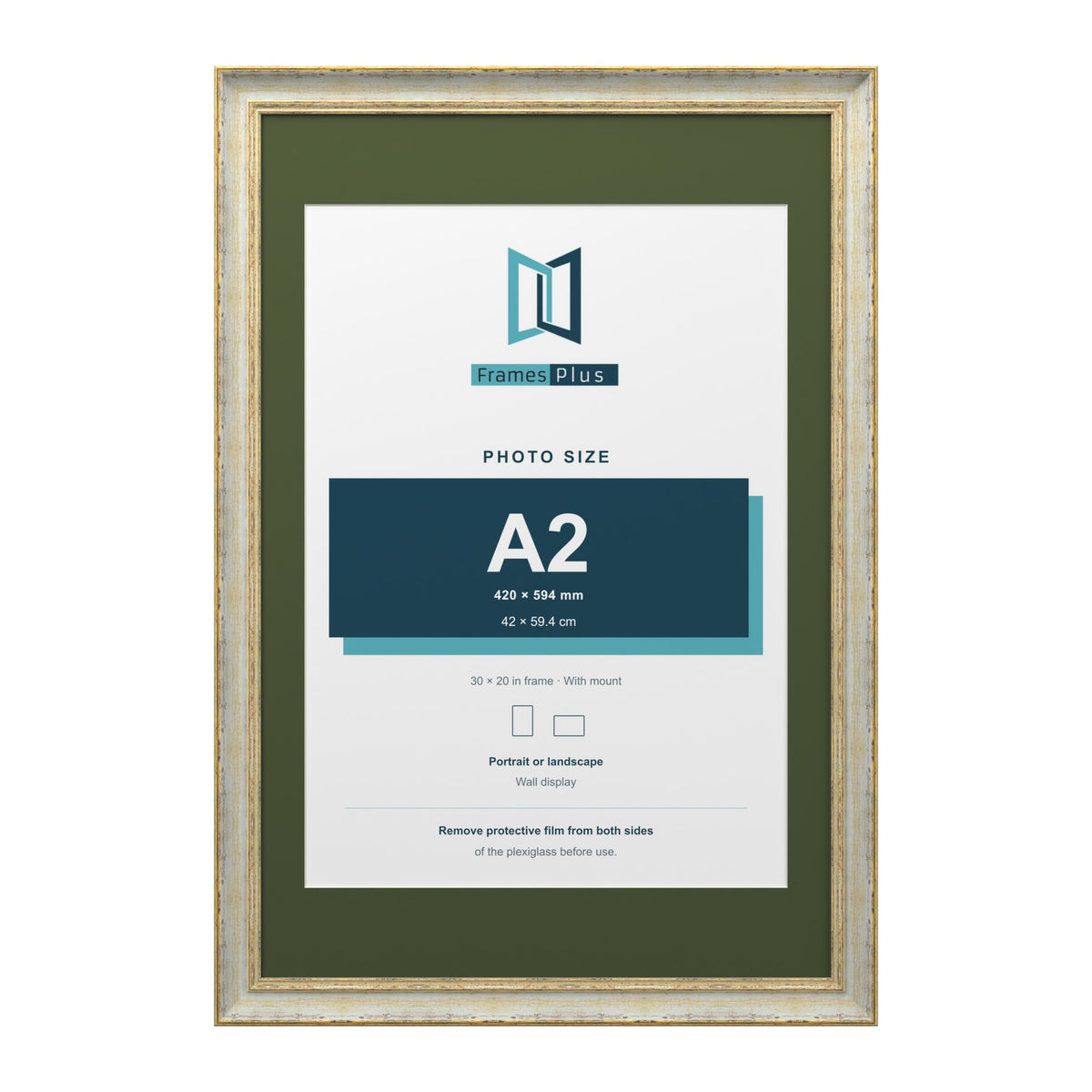 Cassis Cream 30 x 20 inch picture frame with a green mount for an A2 photo