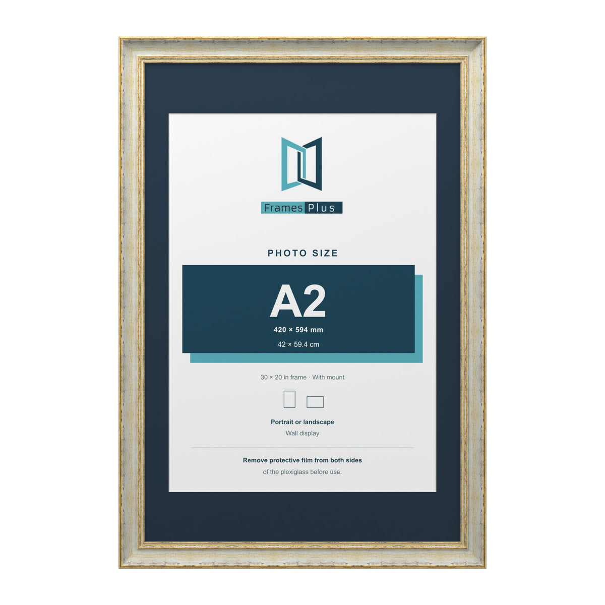 Cassis Cream 30 x 20 inch picture frame with a pacific blue mount for an A2 photo