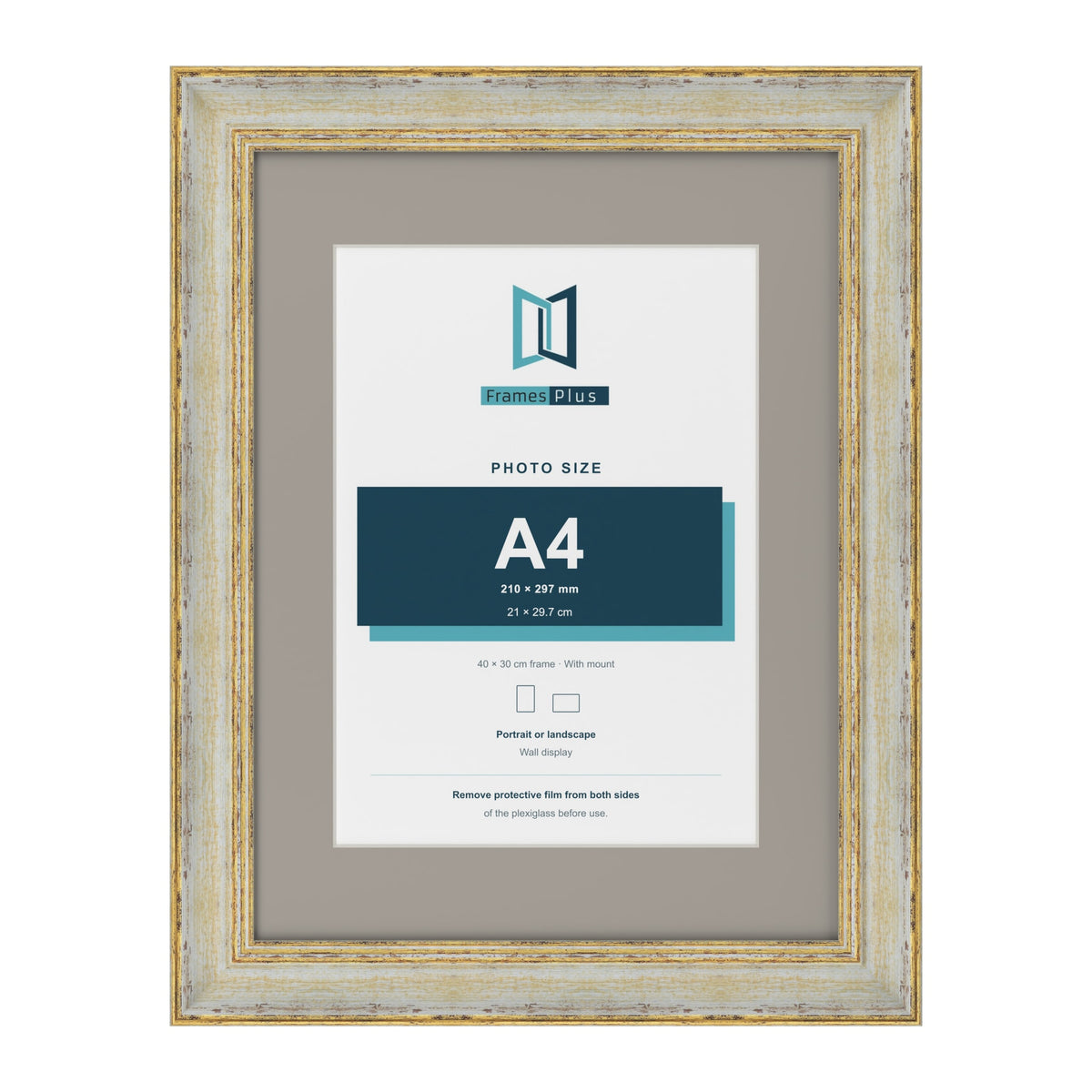 Cassis Cream 40 x 30 cm picture frame with a dawn grey mount for an A4 photo