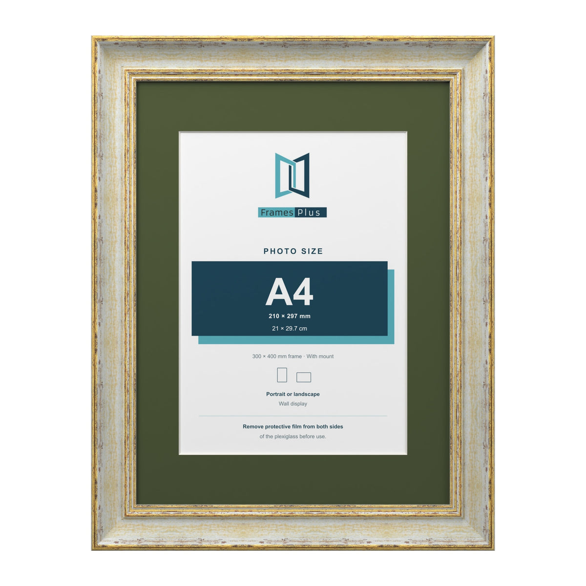 Cassis Cream 40 x 30 cm picture frame with a green mount for an A4 photo