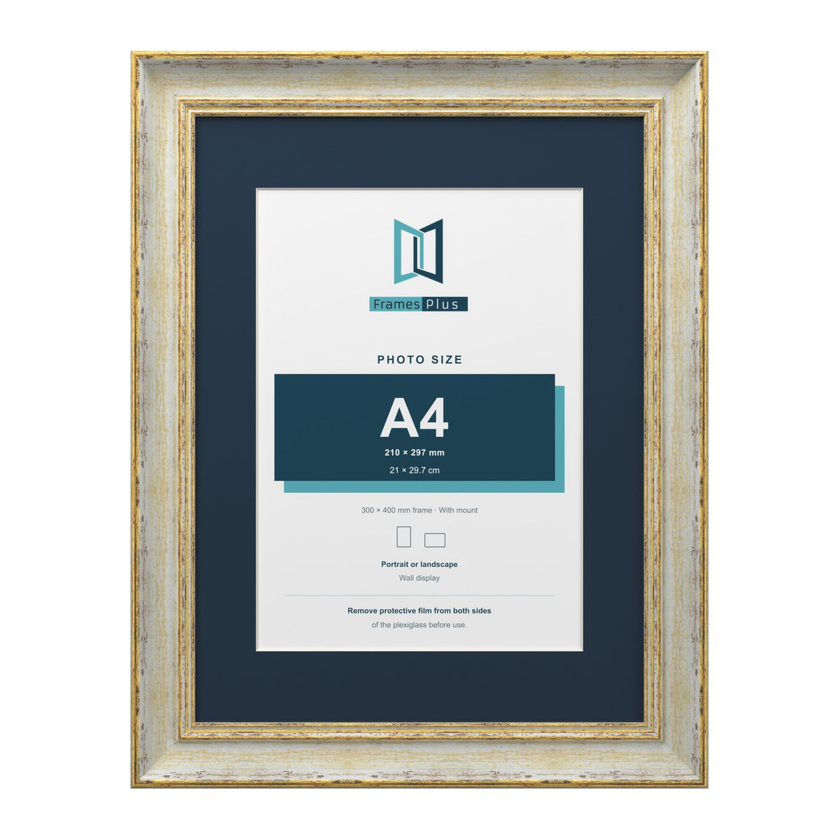 Cassis Cream 40 x 30 cm picture frame with a pacific blue mount for an A4 photo