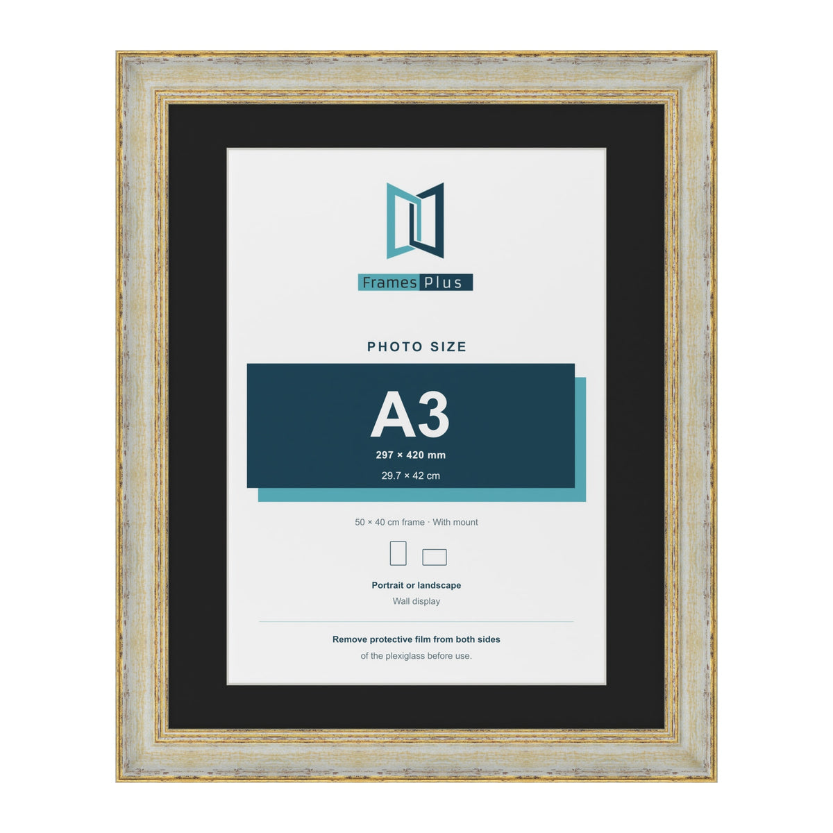 Cassis Cream 50 x 40 cm picture frame with a black mount for an A3 photo