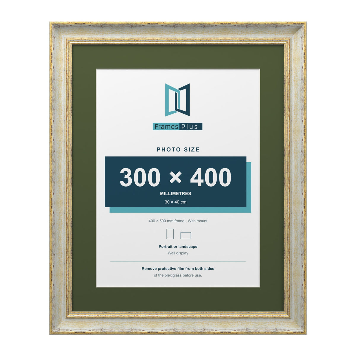 Cassis Cream 50 x 40 cm picture frame with a green mount for a 40 x 30 cm photo