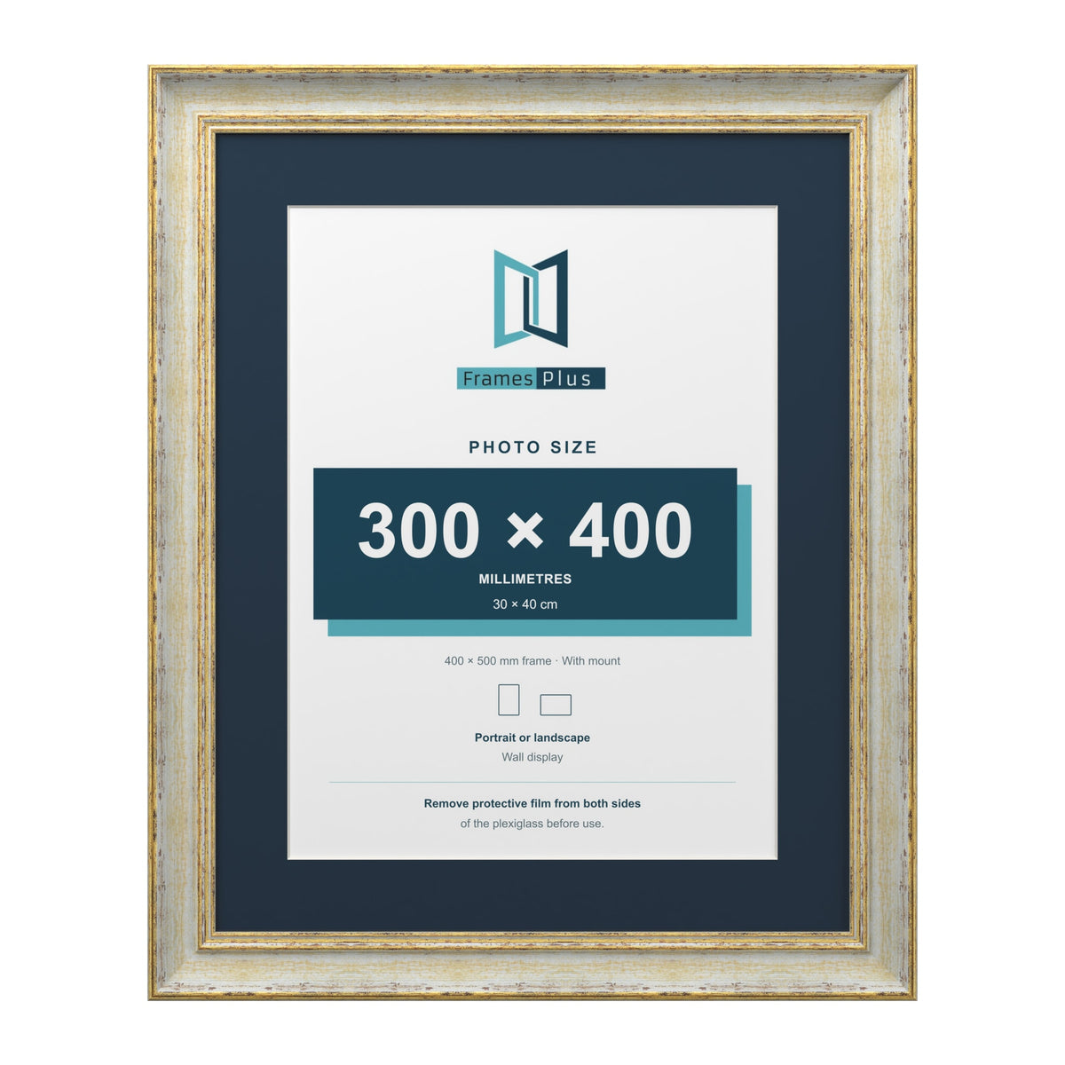 Cassis Cream 50 x 40 cm picture frame with a pacific blue mount for a 40 x 30 cm photo