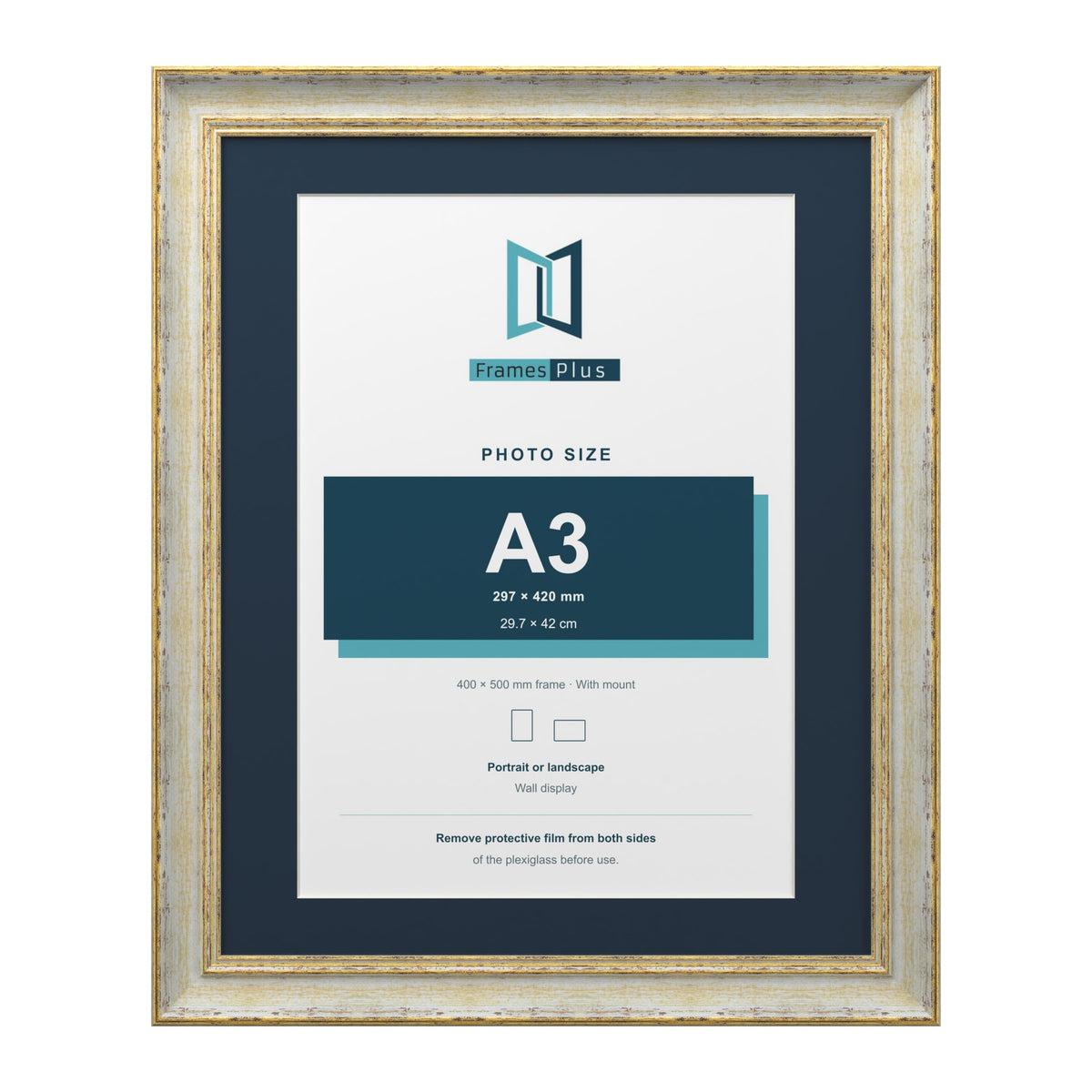 Cassis Cream 50 x 40 cm picture frame with a pacific blue mount for an A3 photo