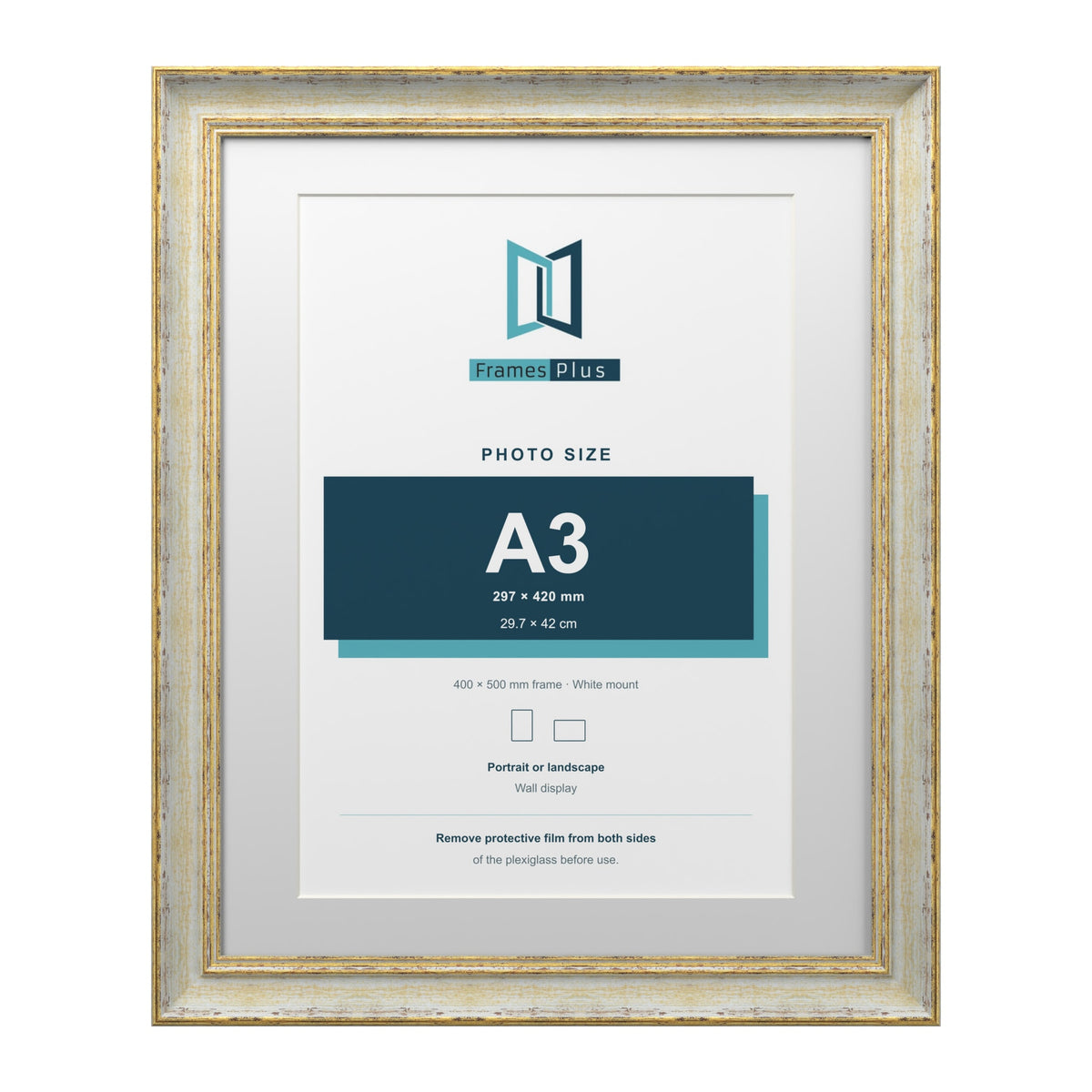 Cassis Cream 50 x 40 cm picture frame with a white mount for an A3 photo