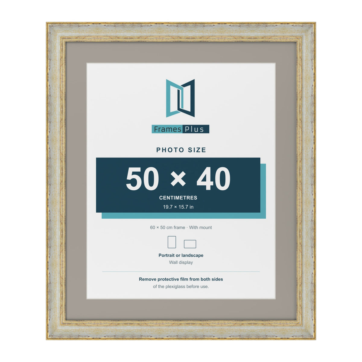 Cassis Cream 60 x 50 cm picture frame with a dawn grey mount for a 50 x 40 cm photo