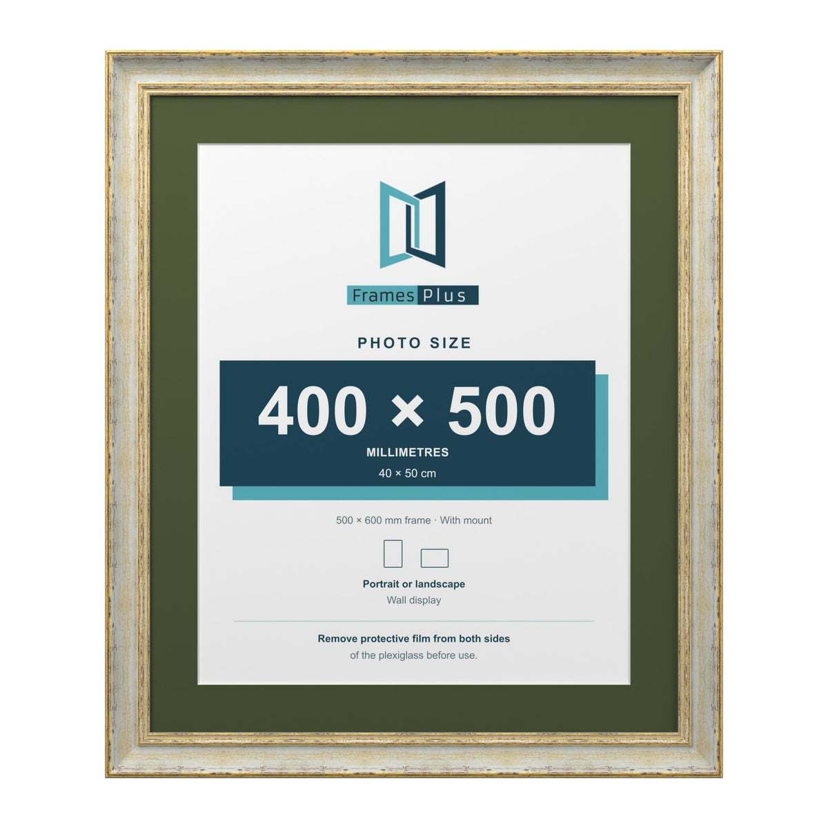 Cassis Cream 60 x 50 cm picture frame with a green mount for a 50 x 40 cm photo