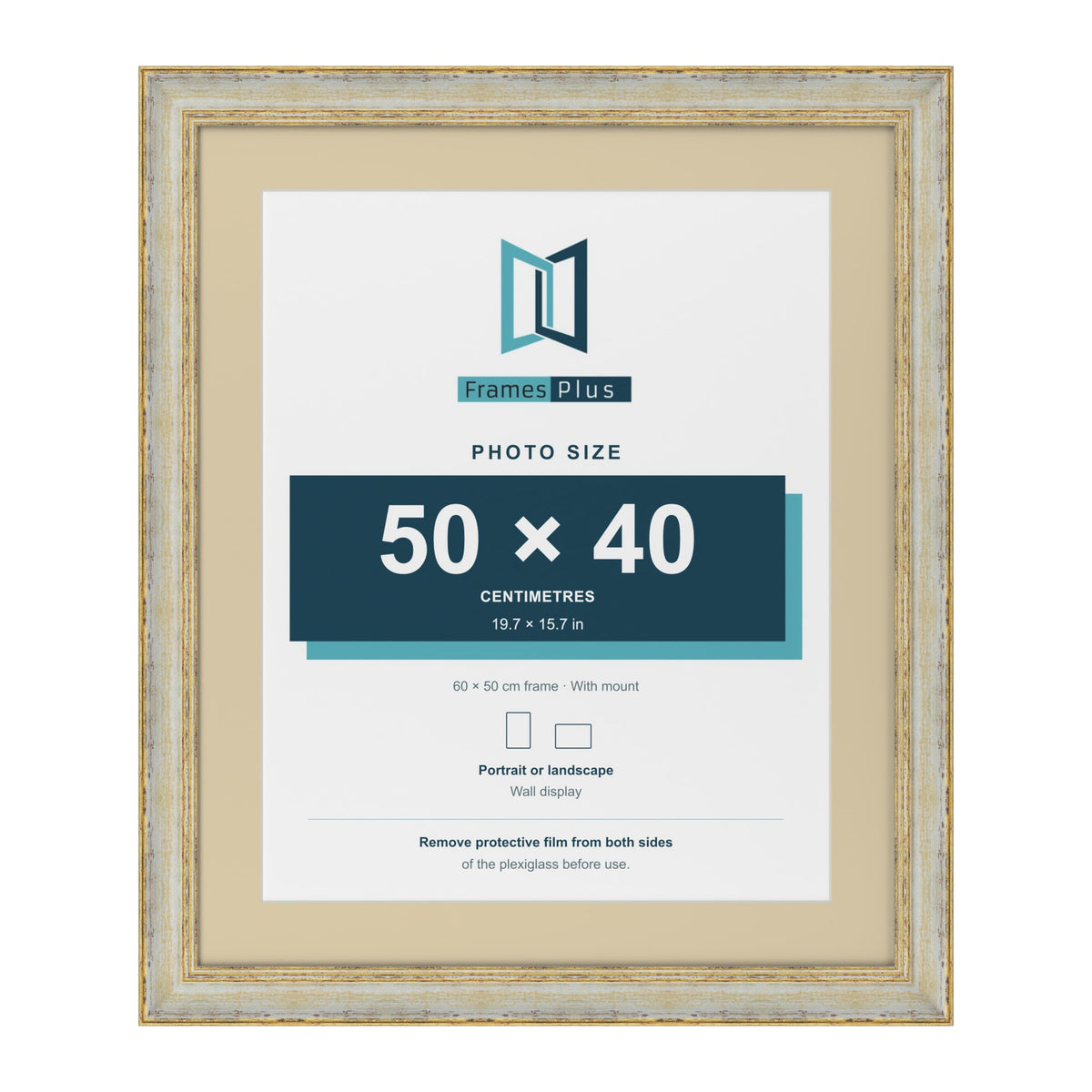 Cassis Cream 60 x 50 cm picture frame with an ivory mount for a 50 x 40 cm photo