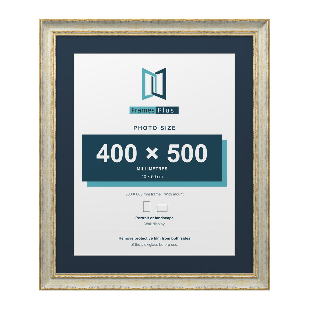 Cassis Cream 60 x 50 cm picture frame with a pacific blue mount for a 50 x 40 cm photo