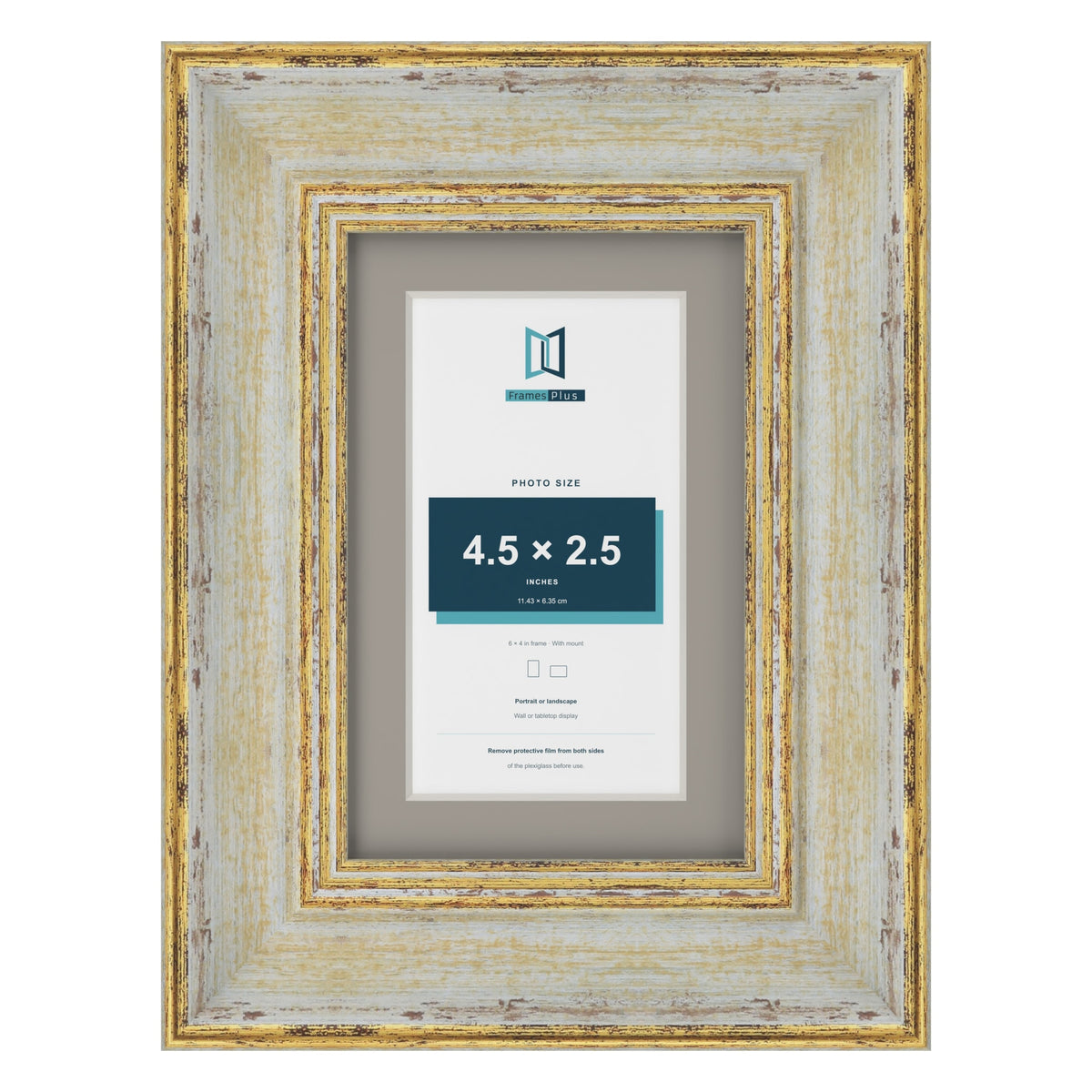 Cassis Cream 6 x 4 inch picture frame with a dawn grey mount for a 4.5 x 2.5 inch photo
