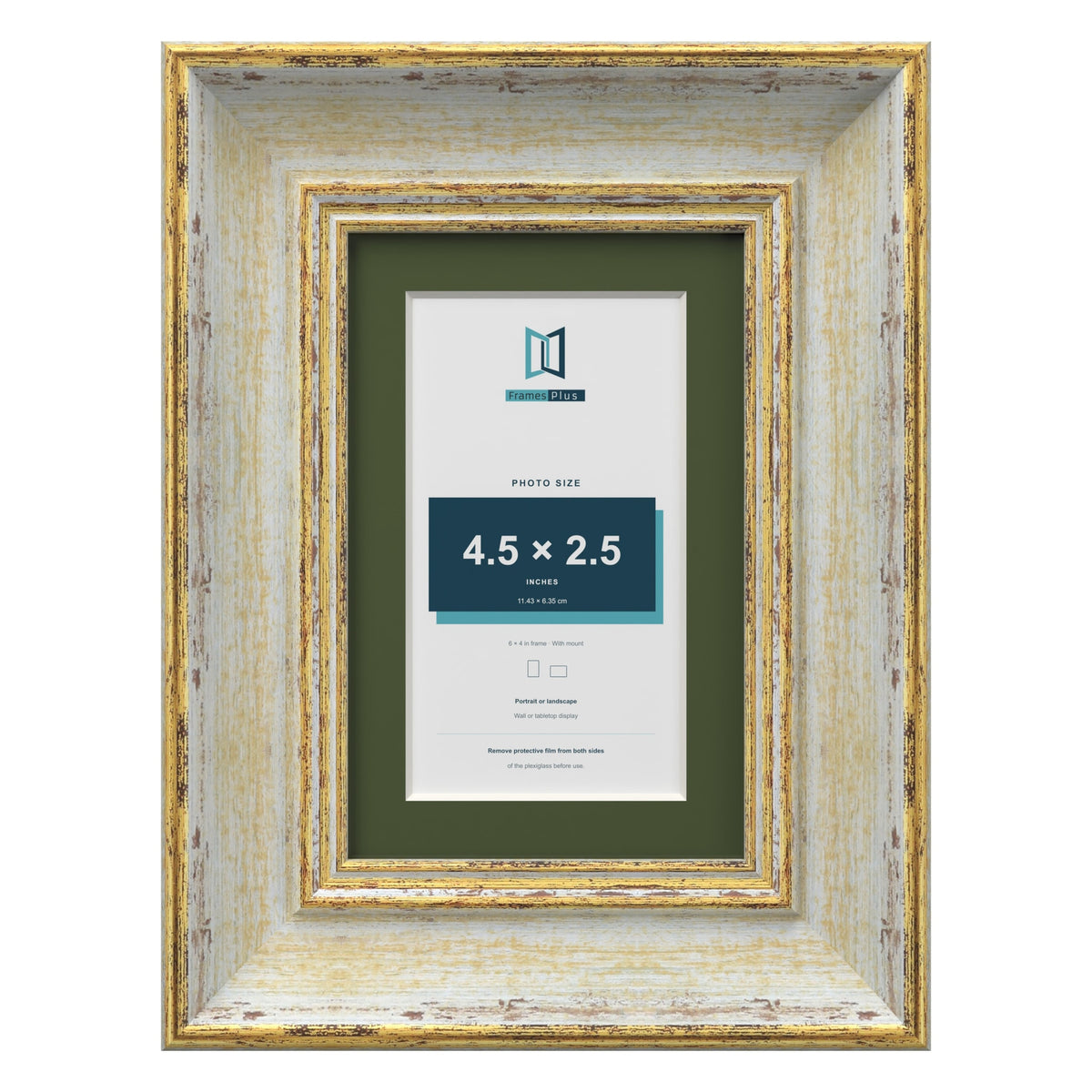 Cassis Cream 6 x 4 inch picture frame with a green mount for a 4.5 x 2.5 inch photo