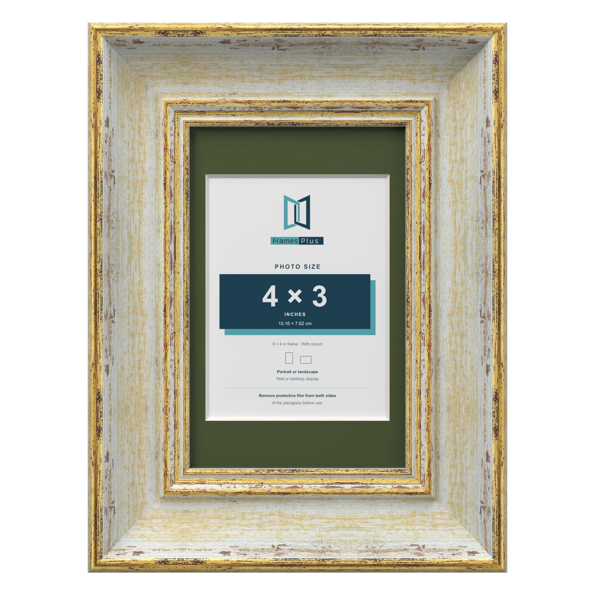 Cassis Cream 6 x 4 inch picture frame with a green mount for a 4 x 3 inch photo