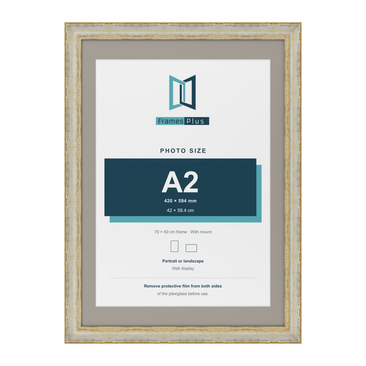 Cassis Cream 70 x 50 cm picture frame with a dawn grey mount for an A2 photo