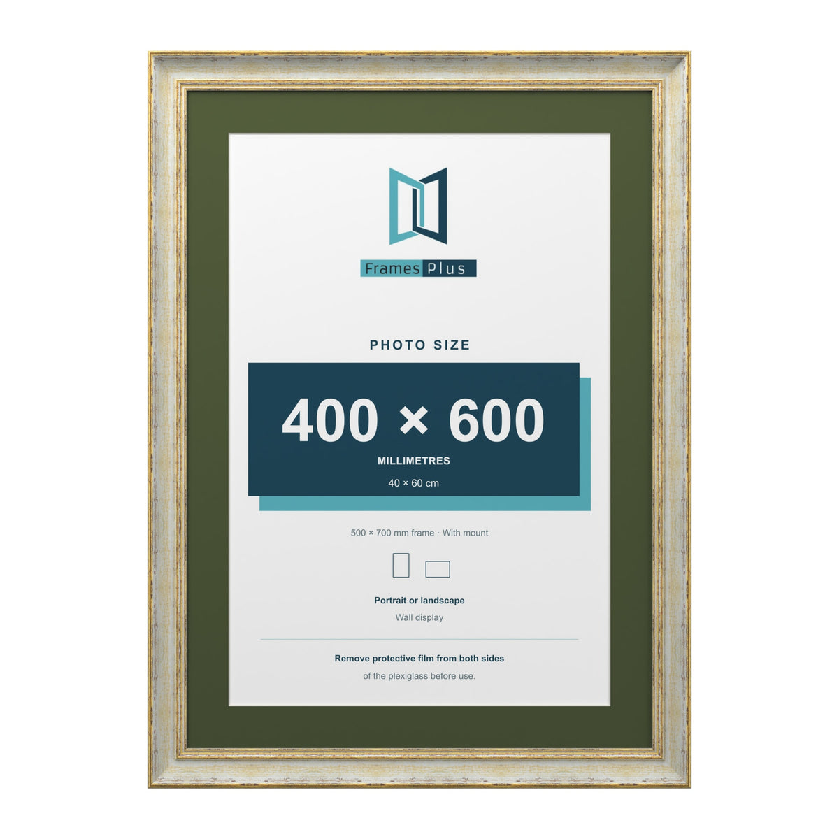 Cassis Cream 70 x 50 cm picture frame with a green mount for a 60 x 40 cm photo