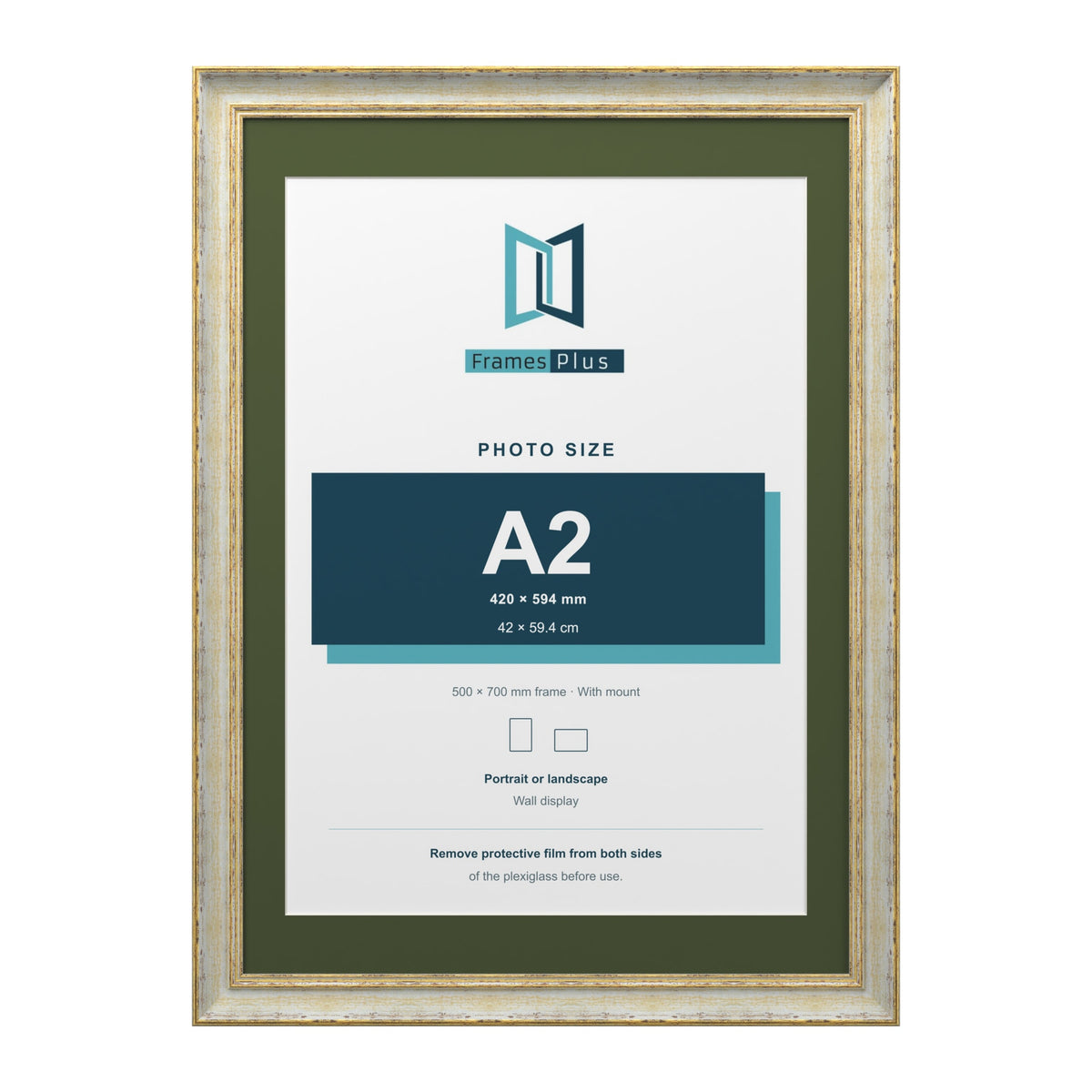 Cassis Cream 70 x 50 cm picture frame with a green mount for an A2 photo