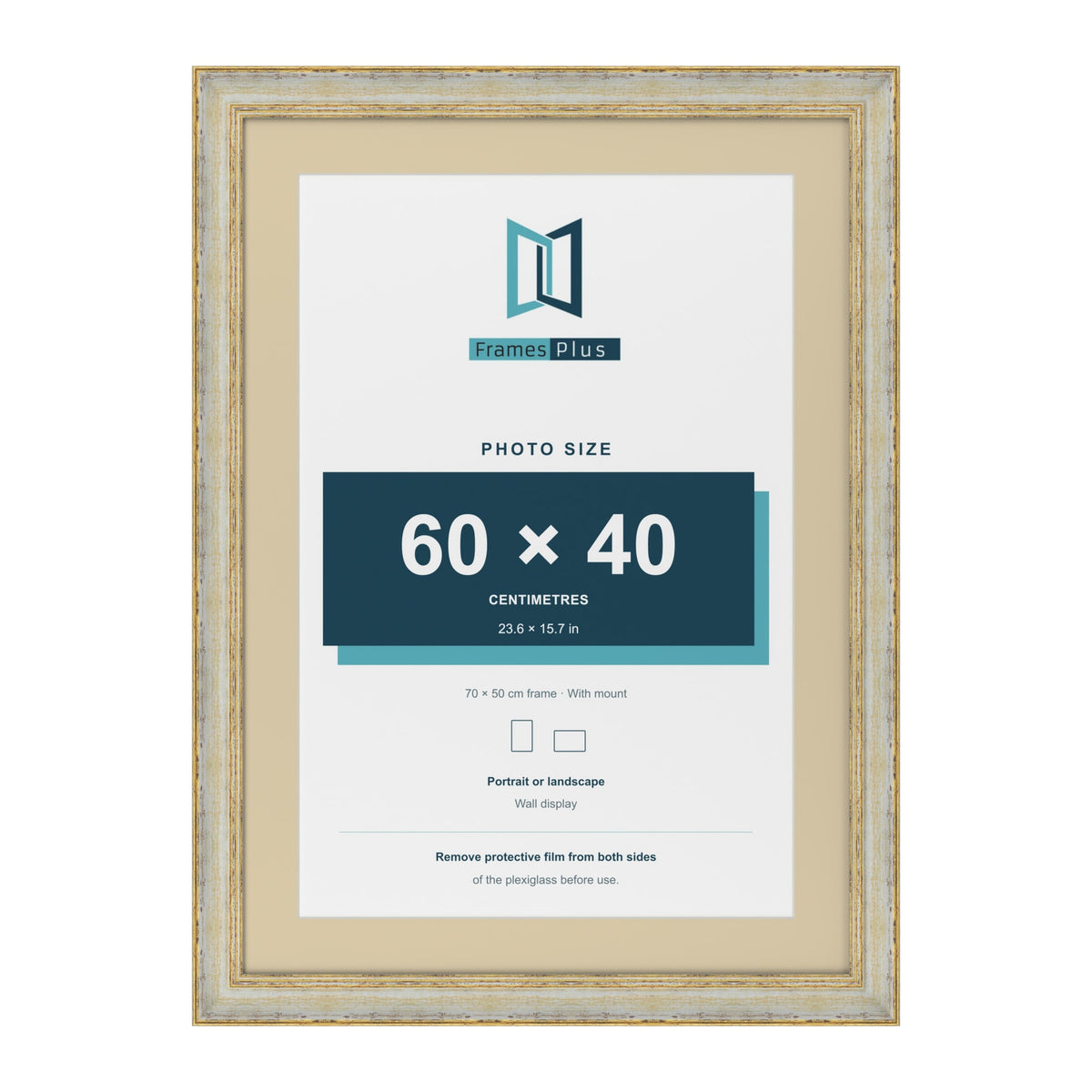 Cassis Cream 70 x 50 cm picture frame with an ivory mount for a 60 x 40 cm photo