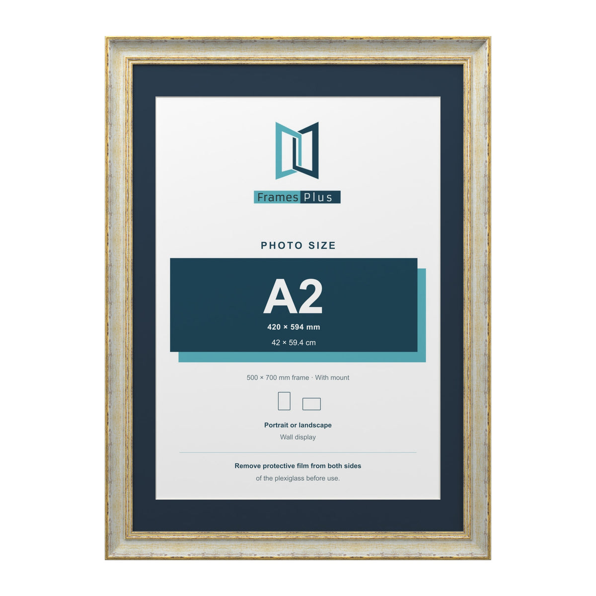 Cassis Cream 70 x 50 cm picture frame with a pacific blue mount for an A2 photo