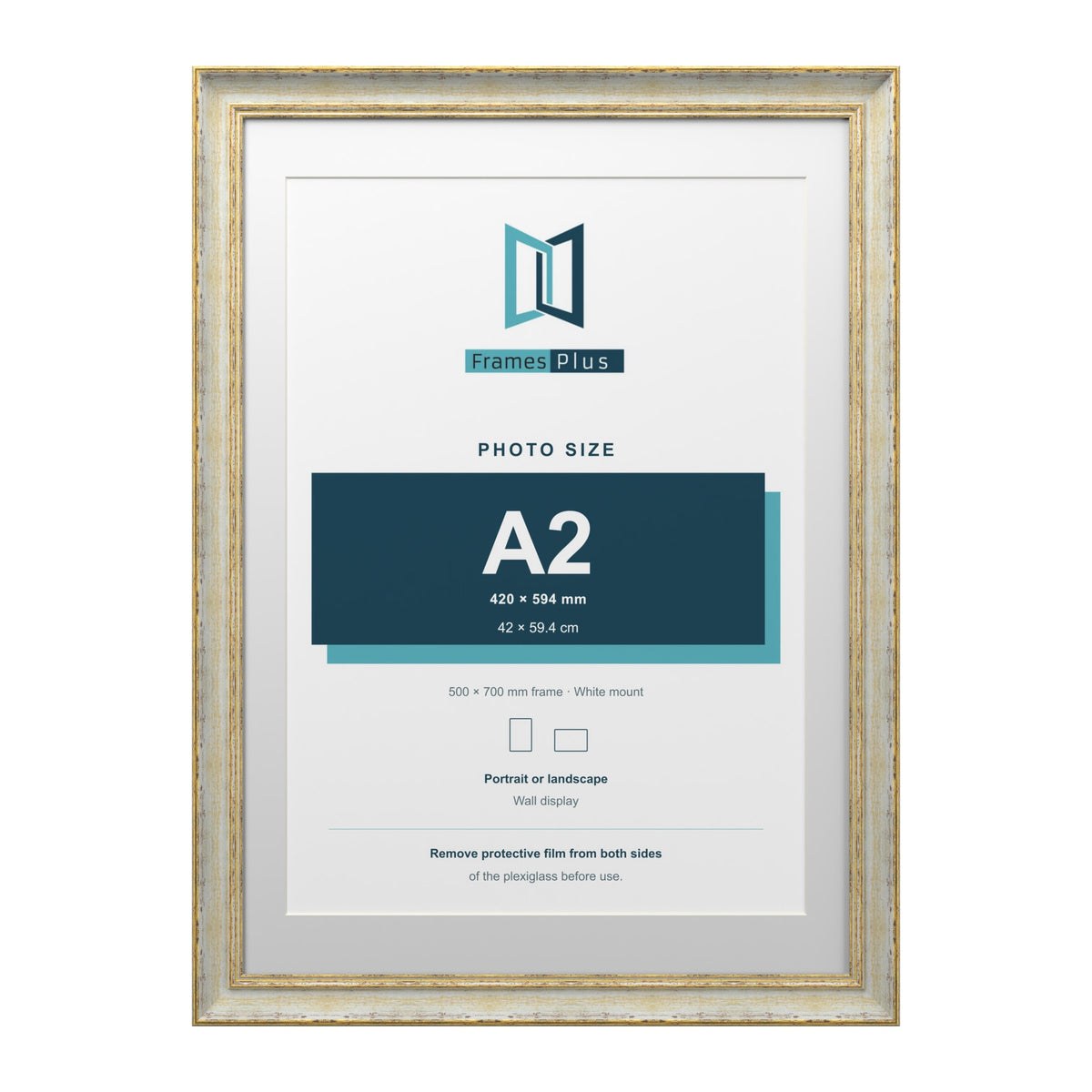 Cassis Cream 70 x 50 cm picture frame with a white mount for an A2 photo