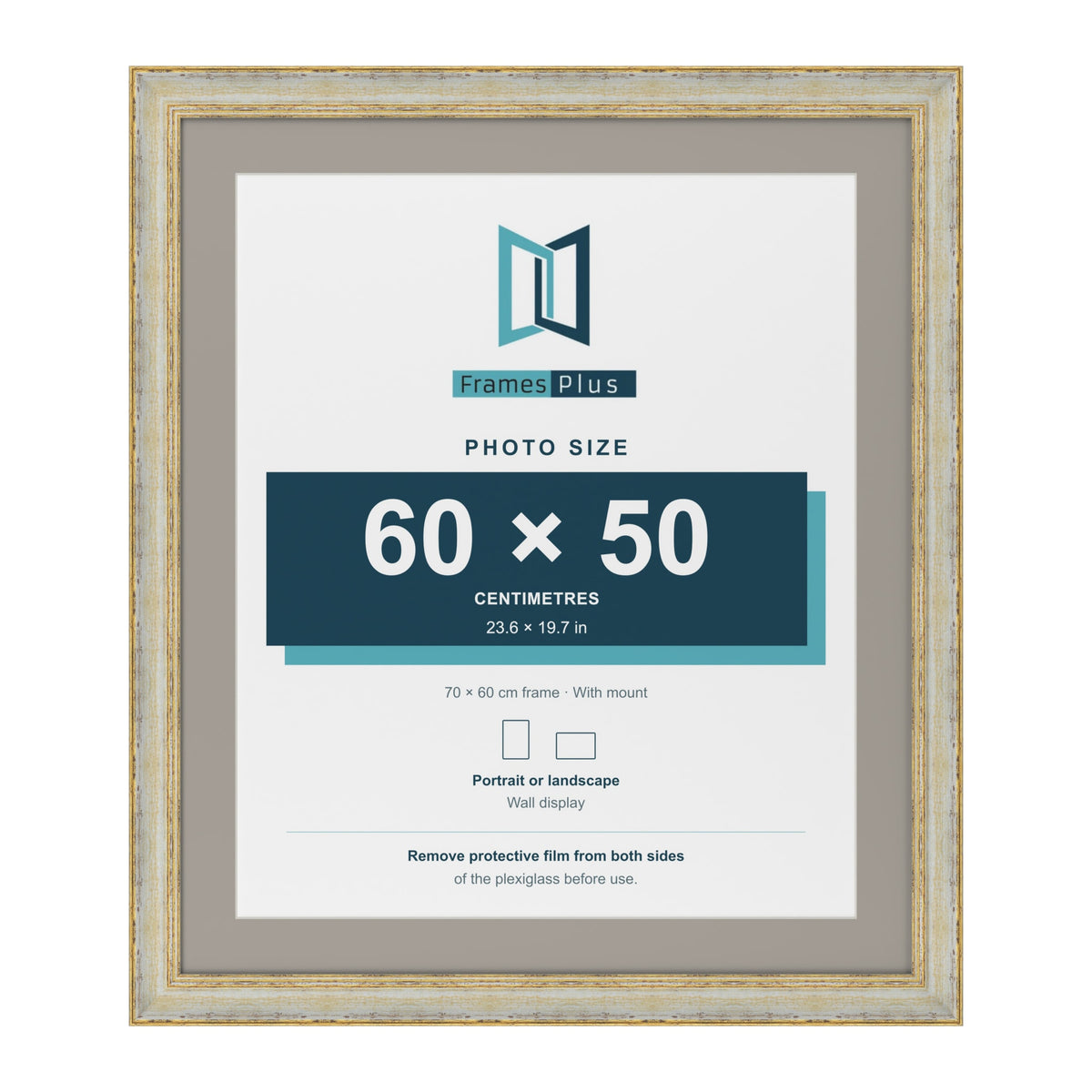 Cassis Cream 70 x 60 cm picture frame with a dawn grey mount for a 60 x 50 cm photo