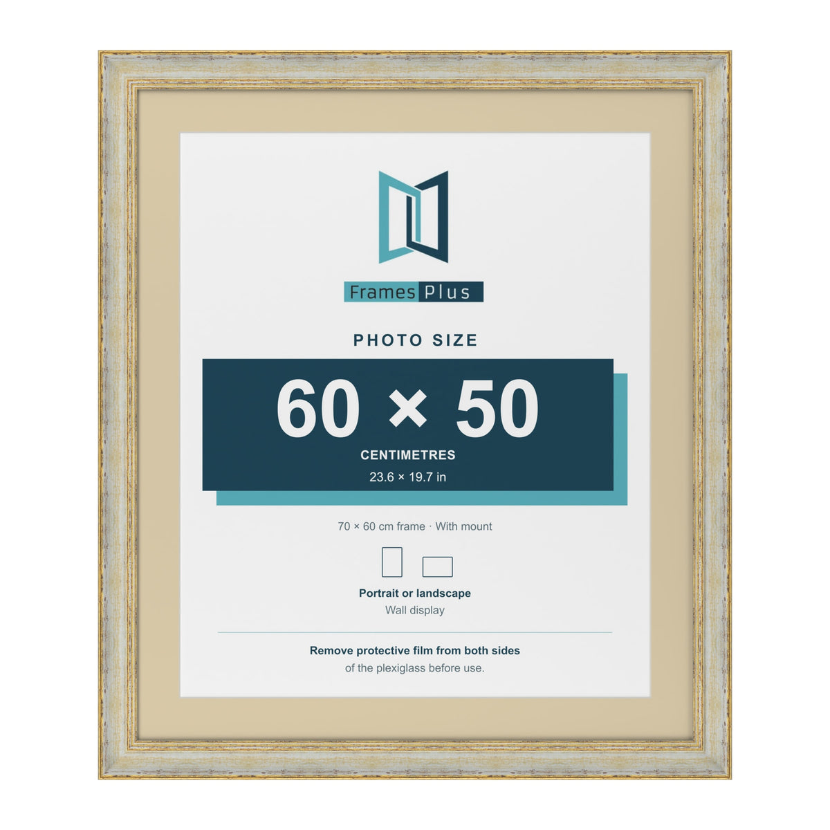 Cassis Cream 70 x 60 cm picture frame with an ivory mount for a 60 x 50 cm photo