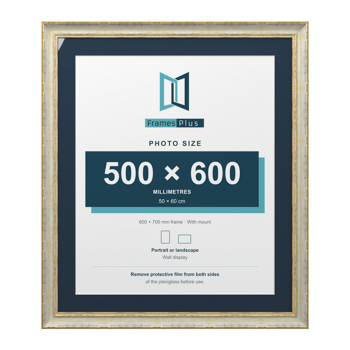 Cassis Cream 70 x 60 cm picture frame with a pacific blue mount for a 60 x 50 cm photo