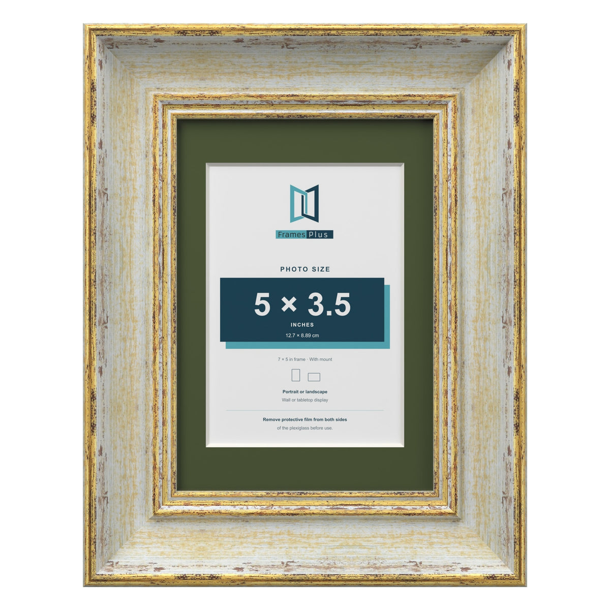 Cassis Cream 7 x 5 inch picture frame with a green mount for a 5 x 3.5 inch photo