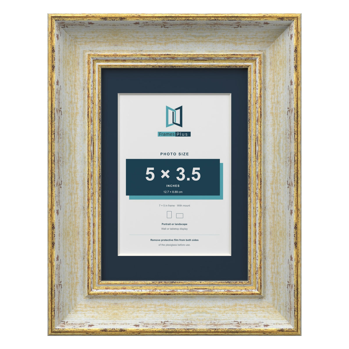 Cassis Cream 7 x 5 inch picture frame with a pacific blue mount for a 5 x 3.5 inch photo